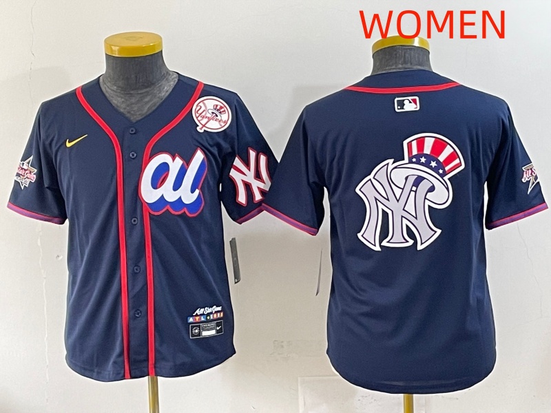Women 2025 New York Yankees Blank Drak Blue All star Blank Blue Nike MLB Jersey style 17